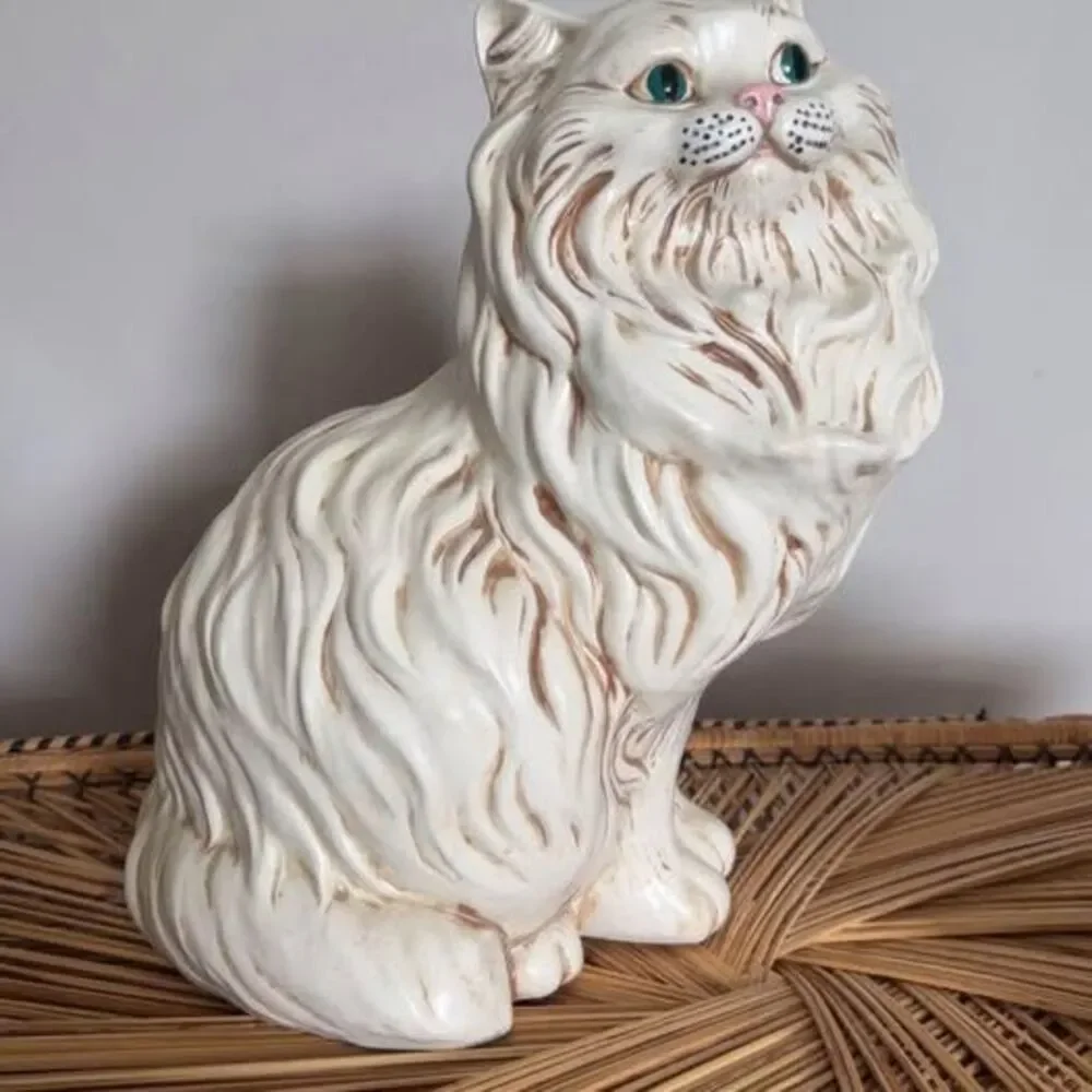 Vintage Persian Kitten Sculpture Life-Size Ceramic Cat Statue from 1975